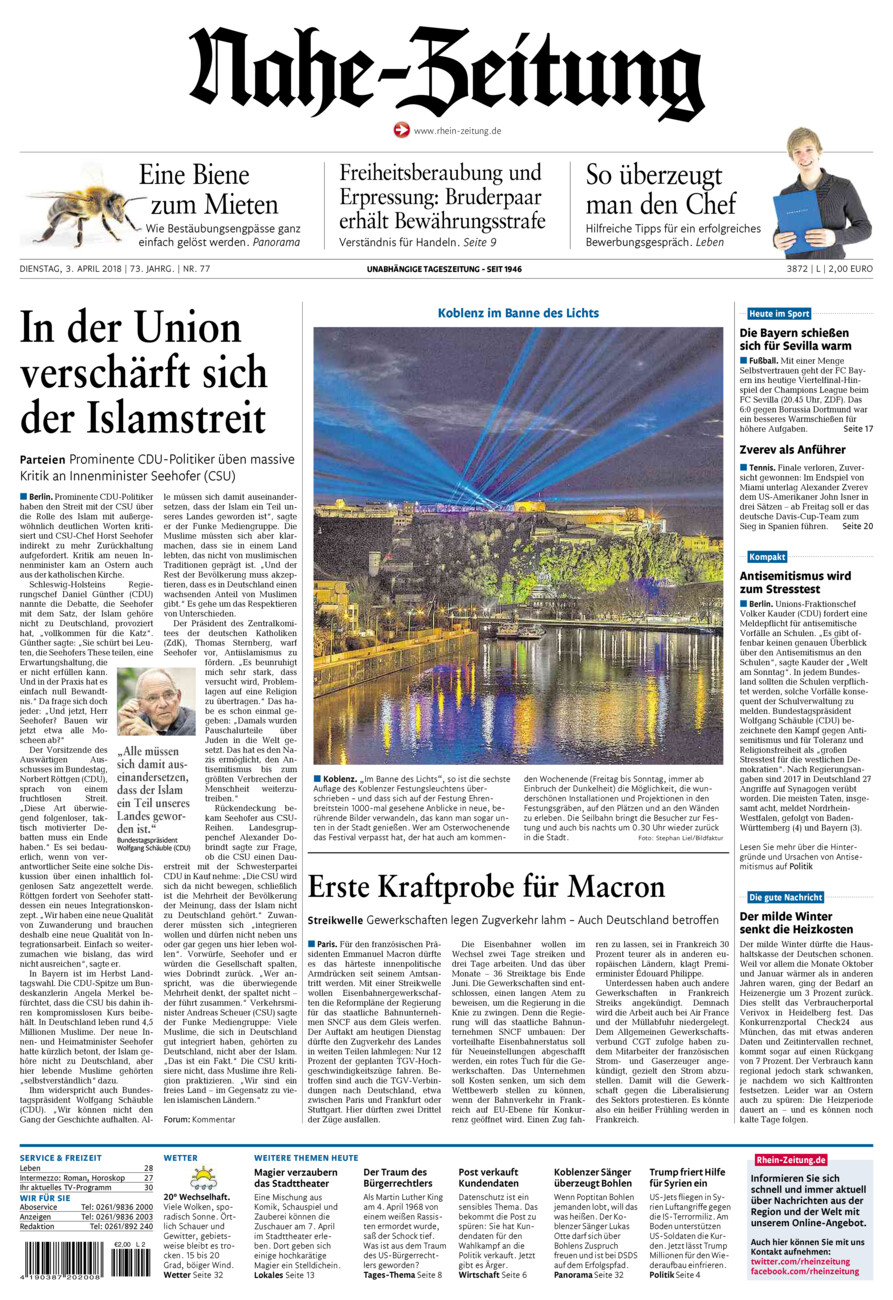 Nahe-Zeitung vom Dienstag, 03.04.2018