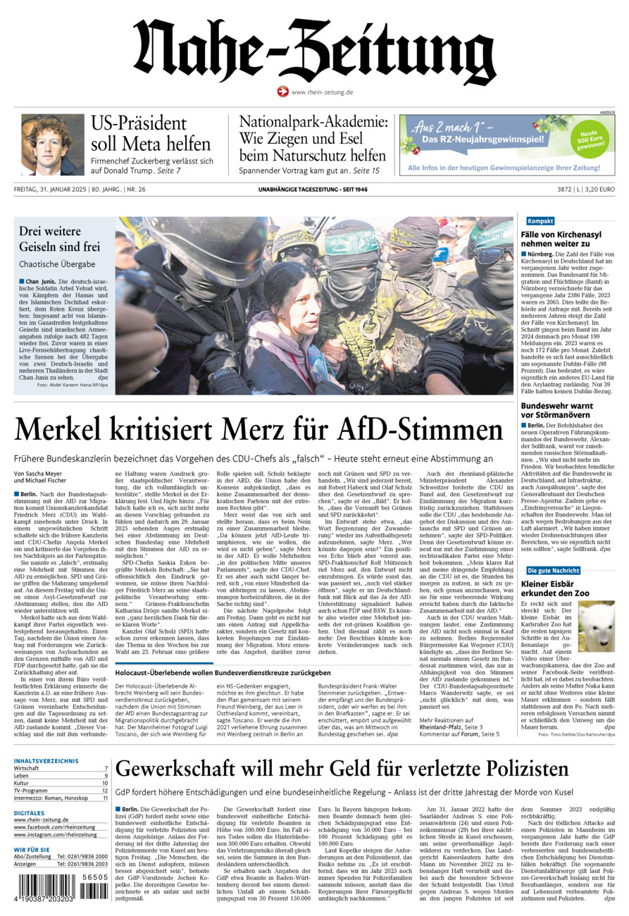 Nahe-Zeitung vom Freitag, 31.01.2025