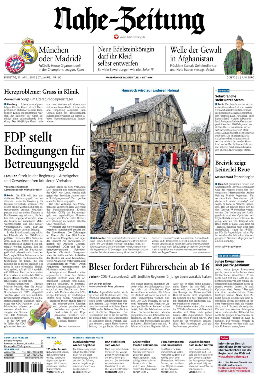 Nahe-Zeitung vom Dienstag, 17.04.2012