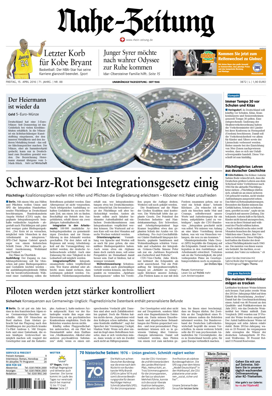 Nahe-Zeitung vom Freitag, 15.04.2016