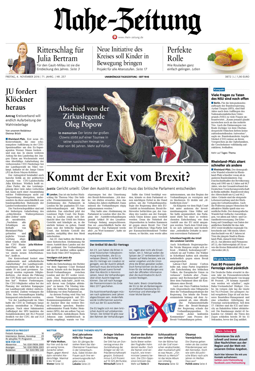 Nahe-Zeitung vom Freitag, 04.11.2016