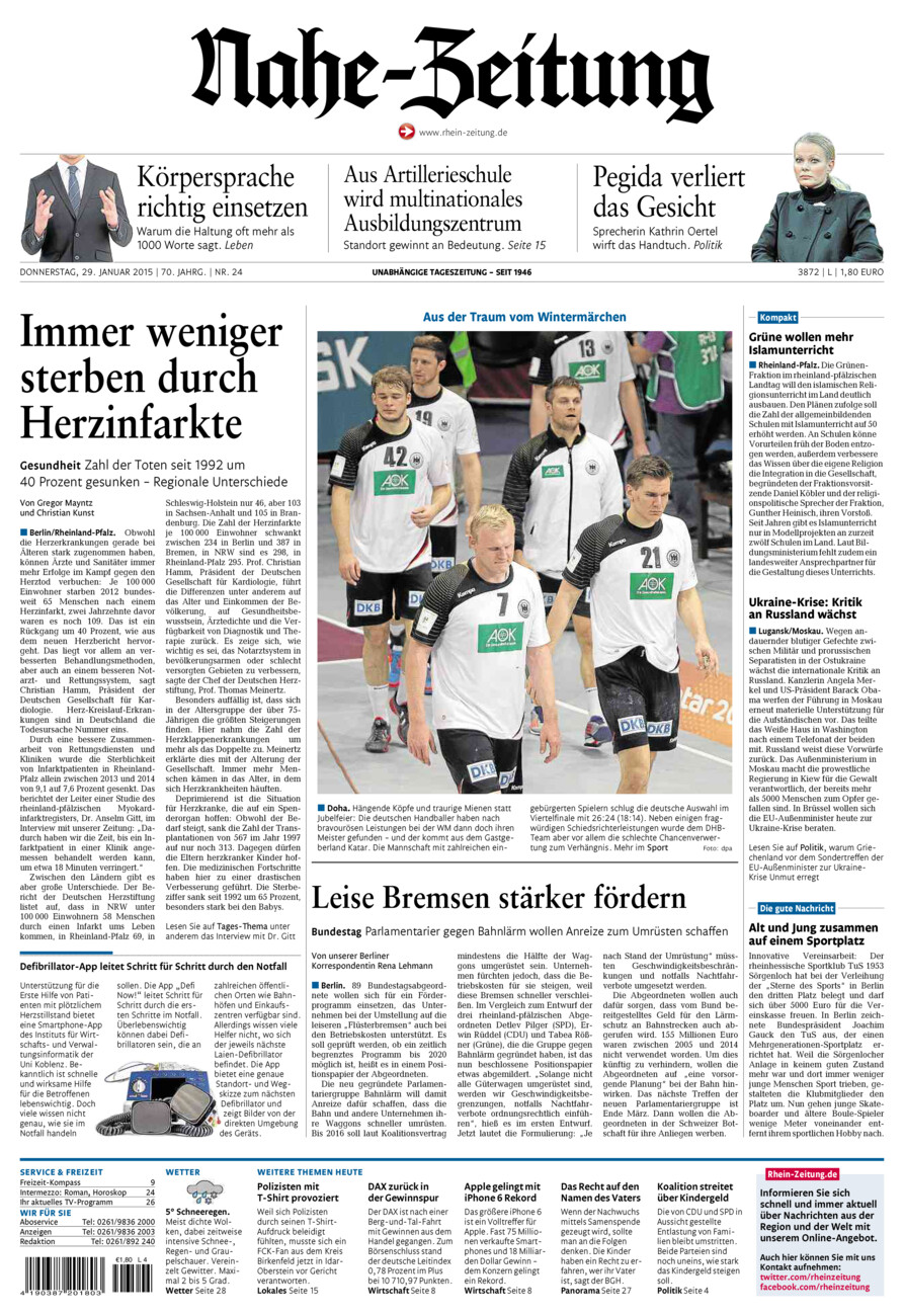 Nahe-Zeitung vom Donnerstag, 29.01.2015