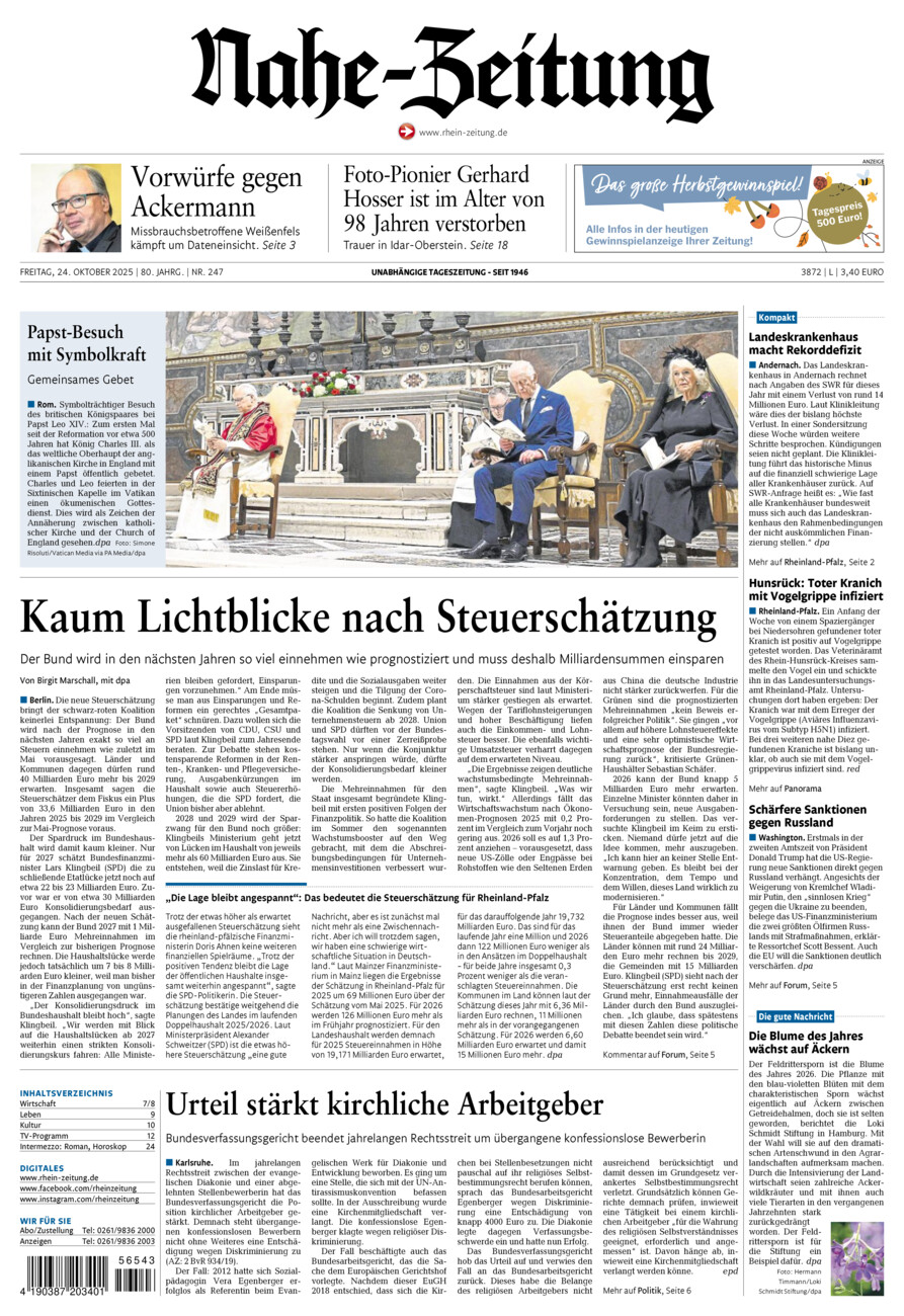 Nahe-Zeitung vom Freitag, 24.10.2025