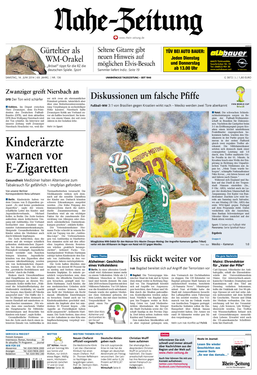 Nahe-Zeitung vom Samstag, 14.06.2014