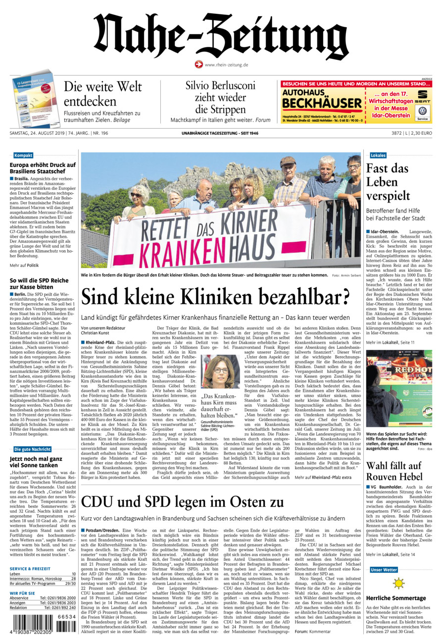 Nahe-Zeitung vom Samstag, 24.08.2019