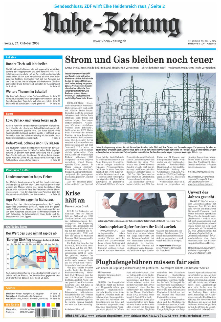 Nahe-Zeitung vom Freitag, 24.10.2008