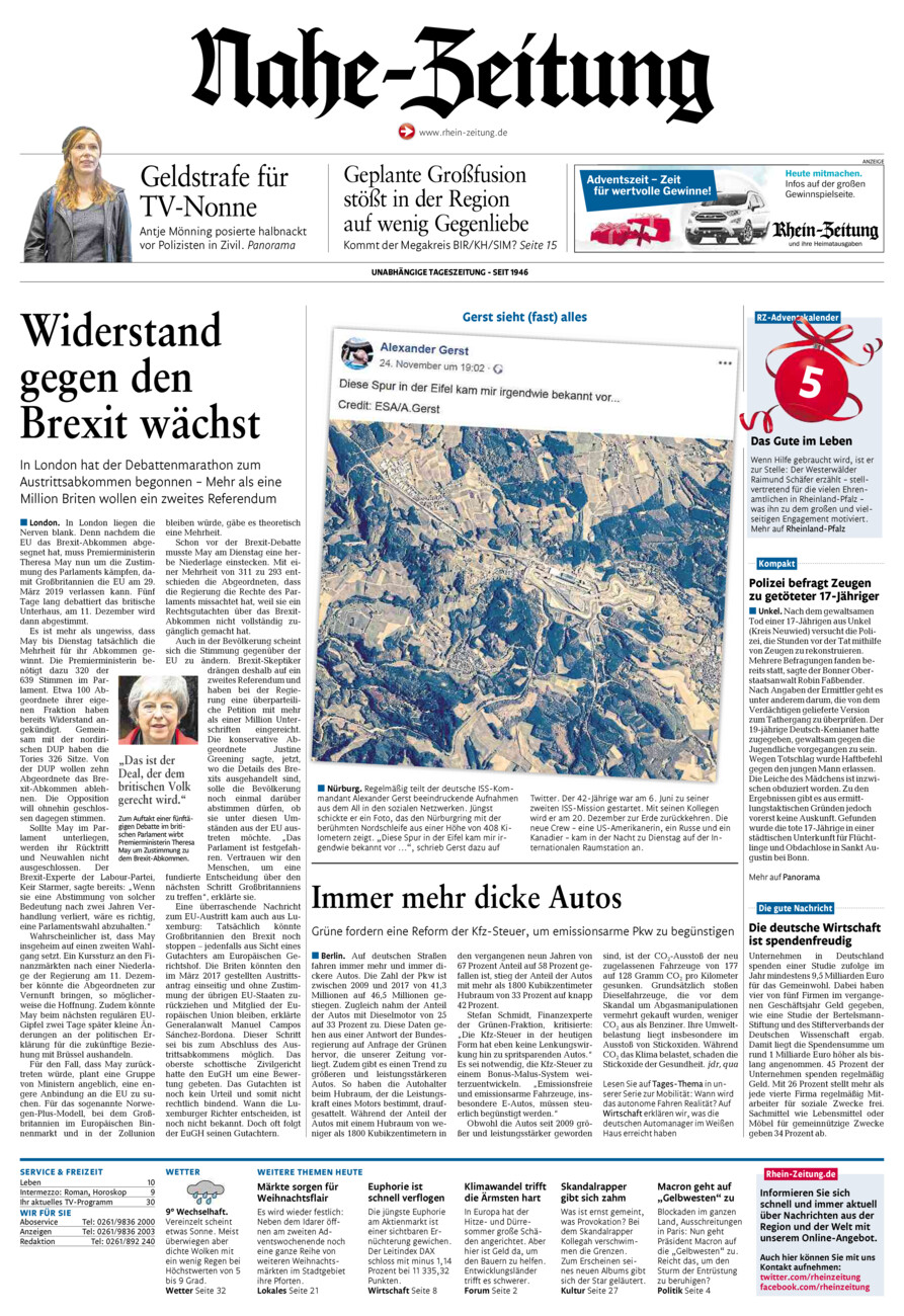 Nahe-Zeitung vom Mittwoch, 05.12.2018