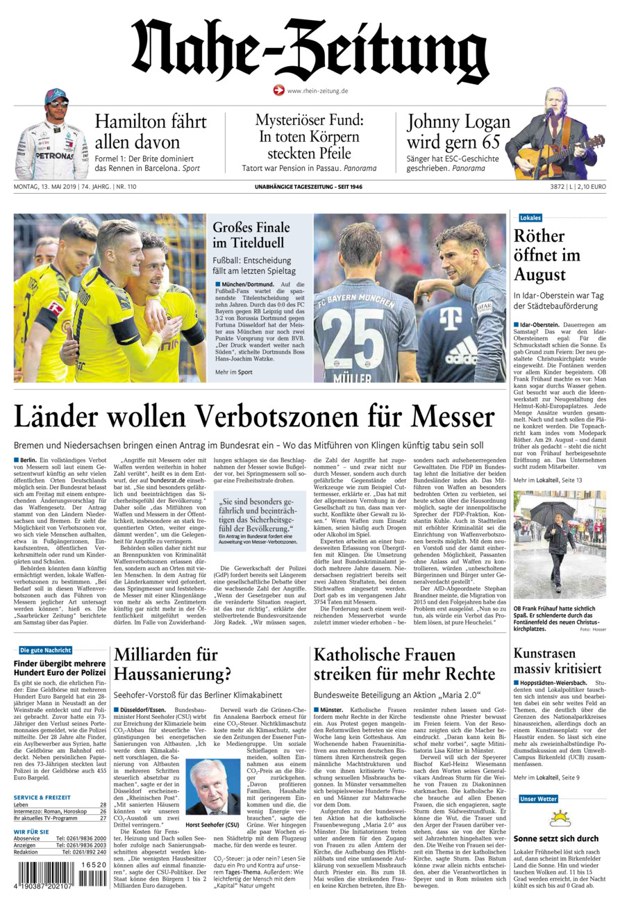 Nahe-Zeitung vom Montag, 13.05.2019