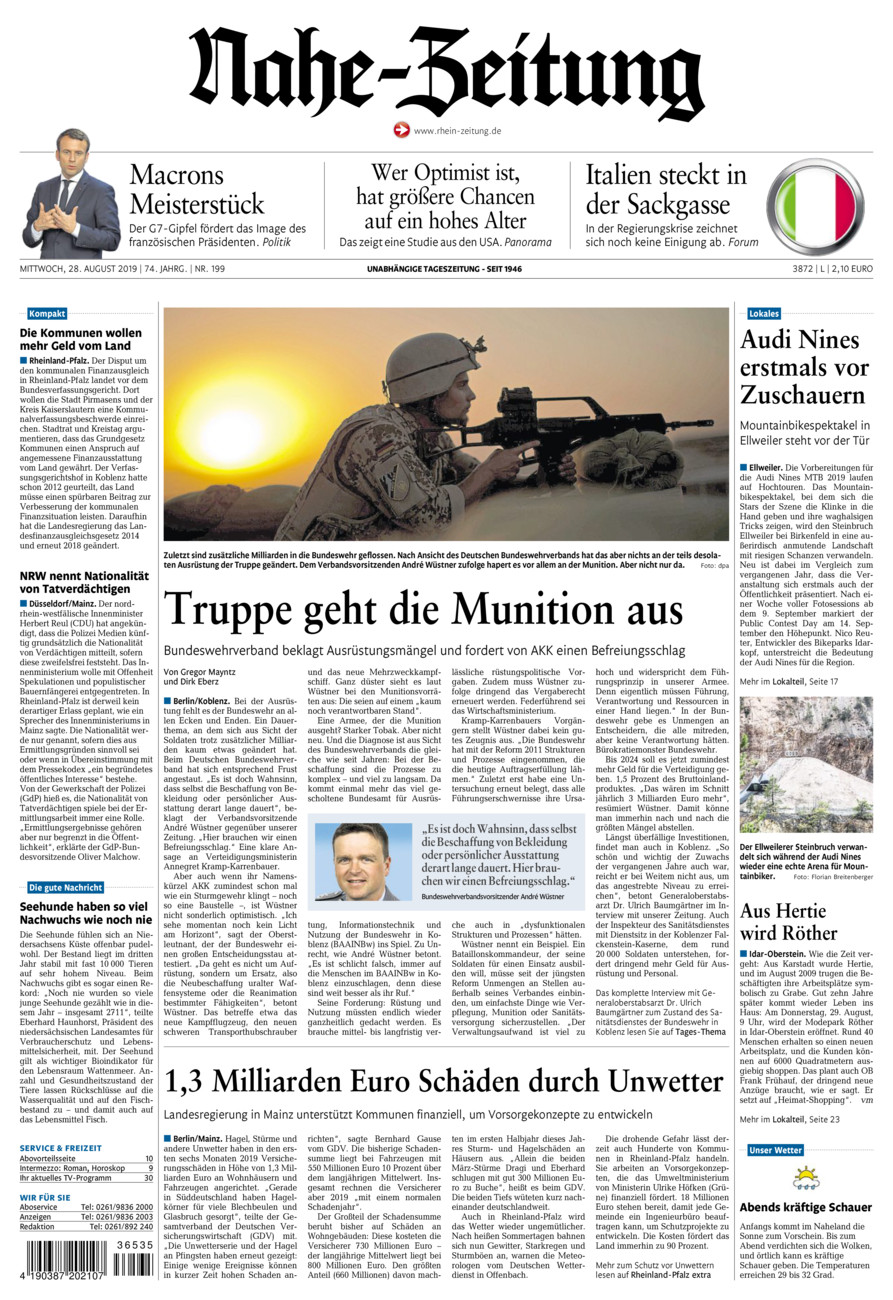 Nahe-Zeitung vom Mittwoch, 28.08.2019