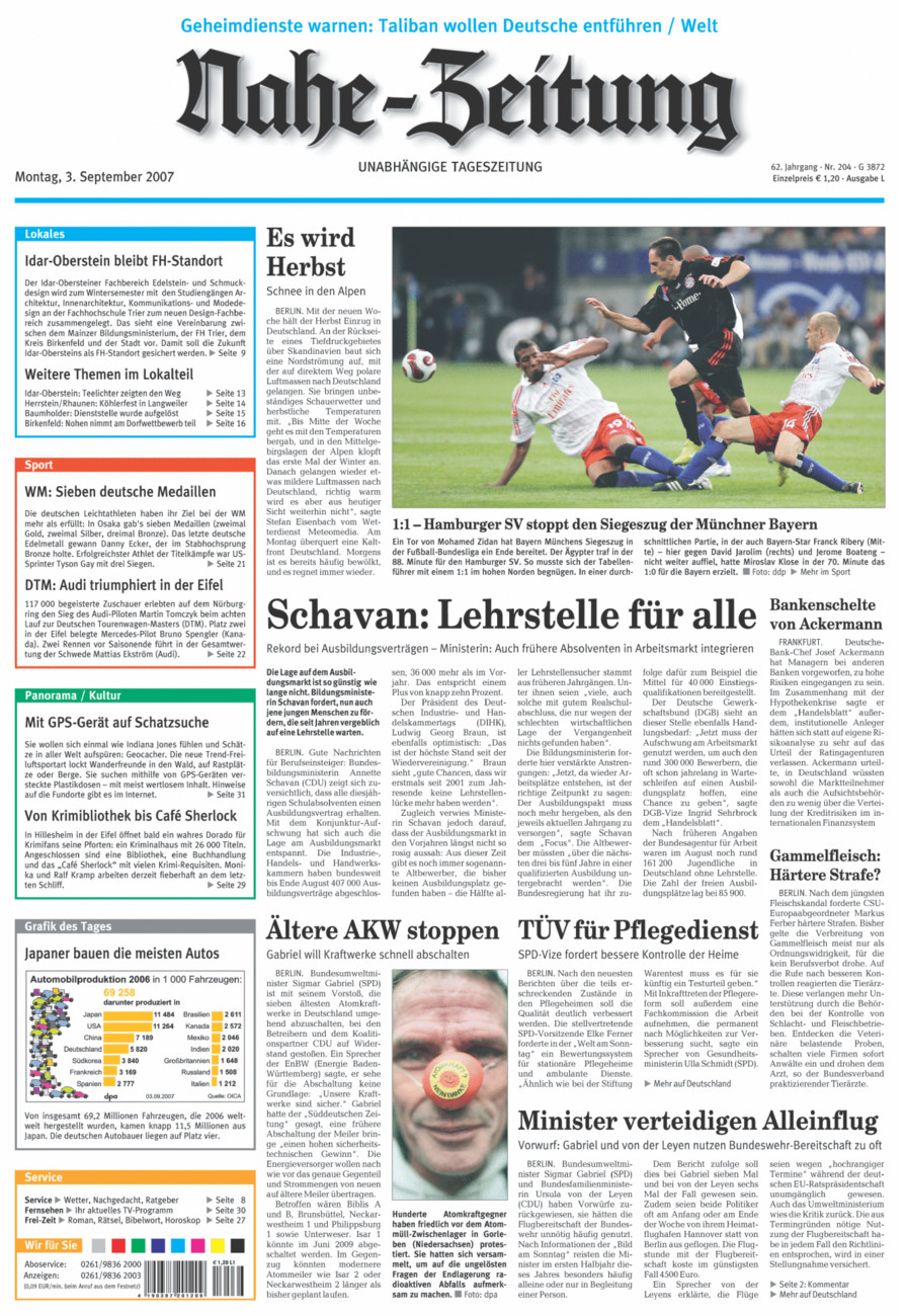 Nahe-Zeitung vom Montag, 03.09.2007