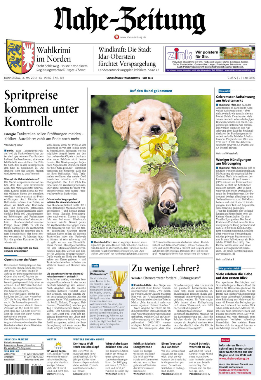Nahe-Zeitung vom Donnerstag, 03.05.2012