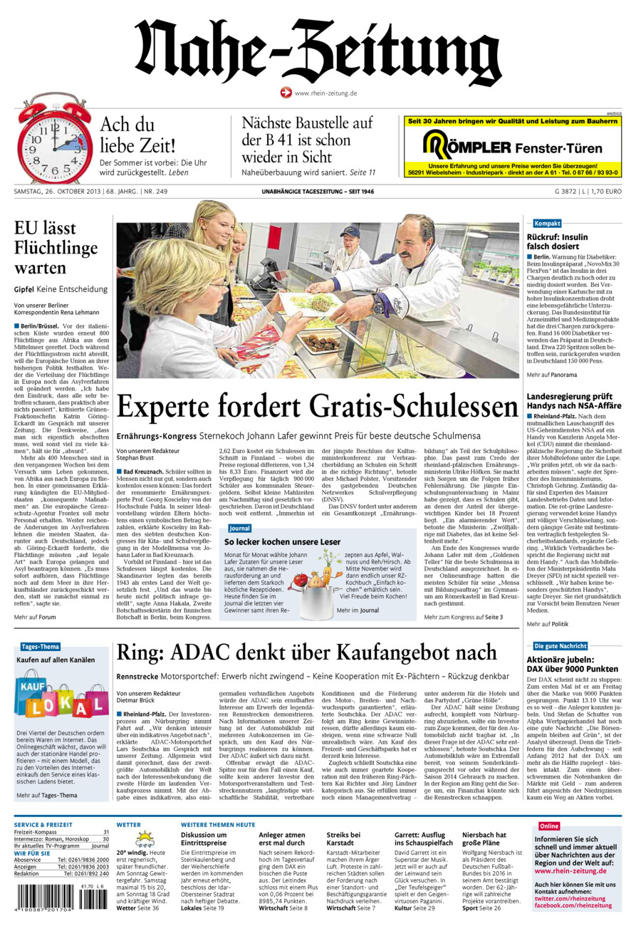 Nahe-Zeitung vom Samstag, 26.10.2013