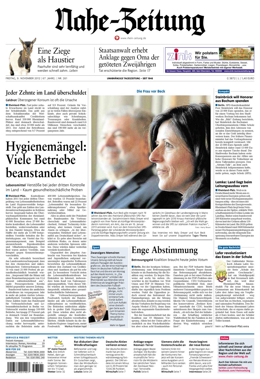 Nahe-Zeitung vom Freitag, 09.11.2012