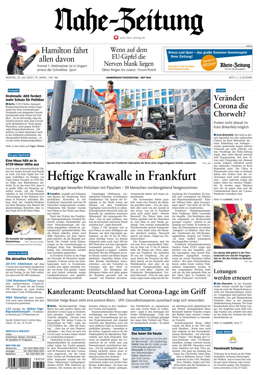 Nahe-Zeitung vom Montag, 20.07.2020