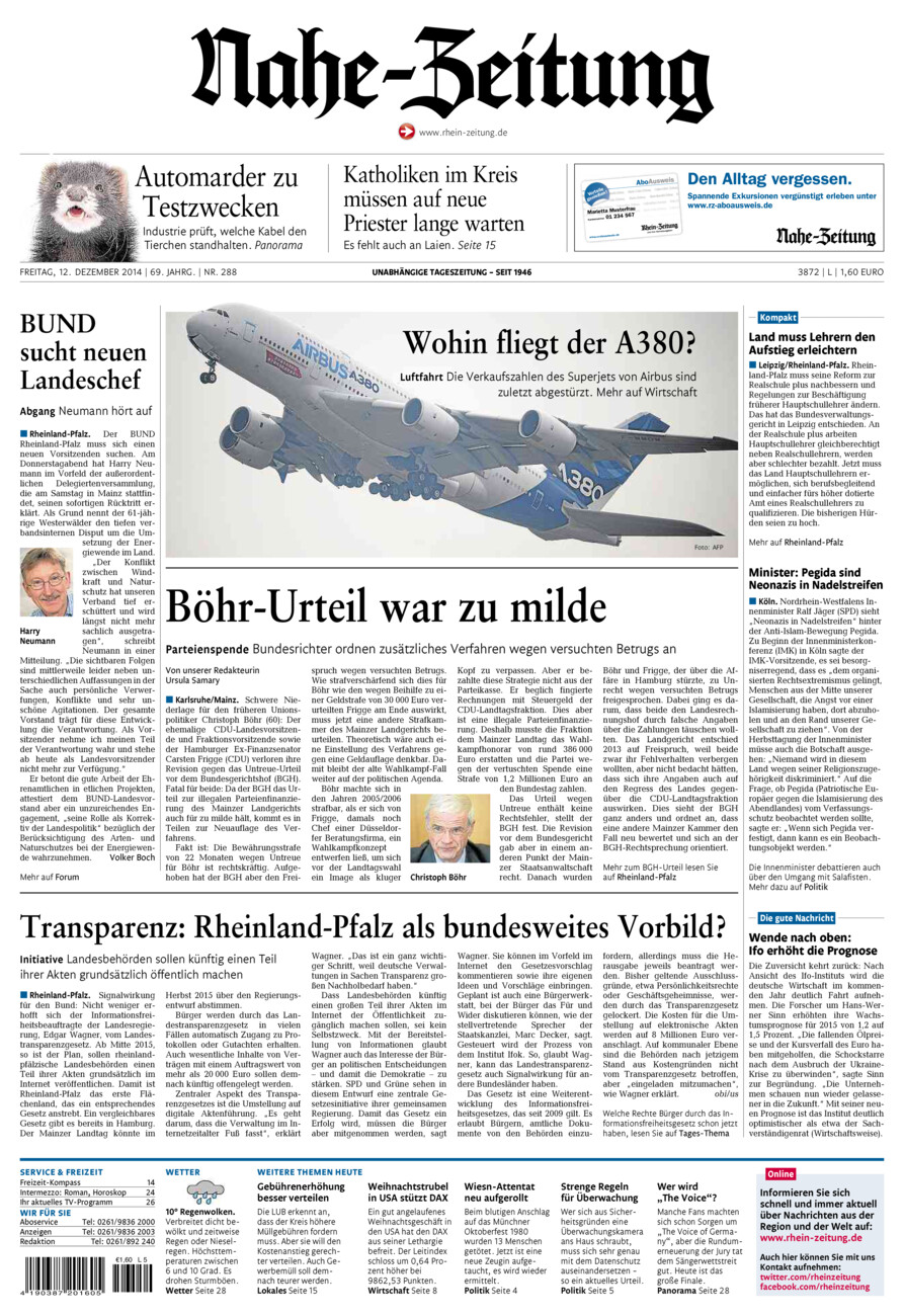Nahe-Zeitung vom Freitag, 12.12.2014
