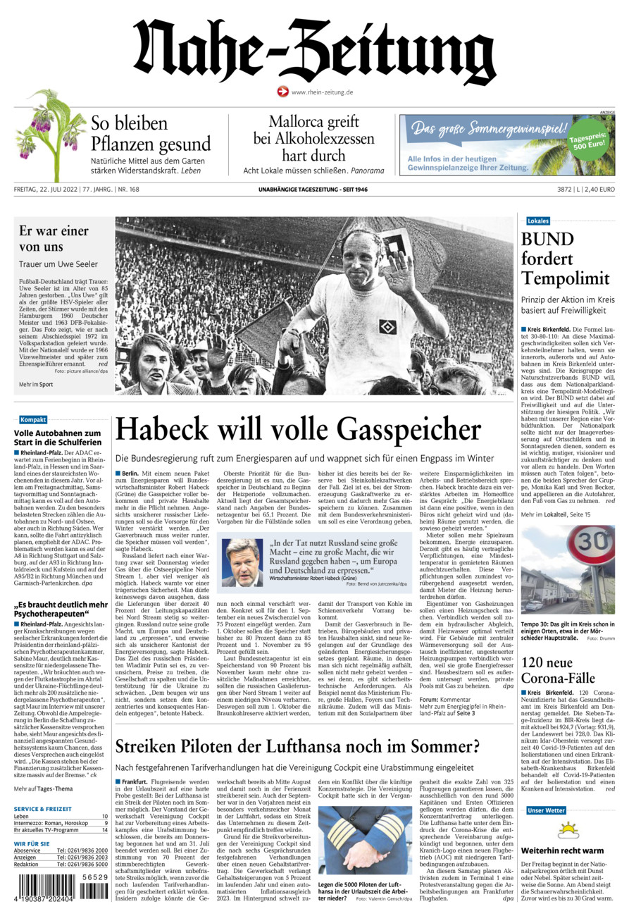 Nahe-Zeitung vom Freitag, 22.07.2022