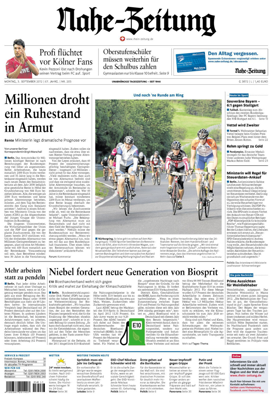 Nahe-Zeitung vom Montag, 03.09.2012