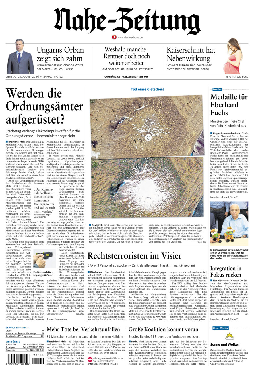 Nahe-Zeitung vom Dienstag, 20.08.2019