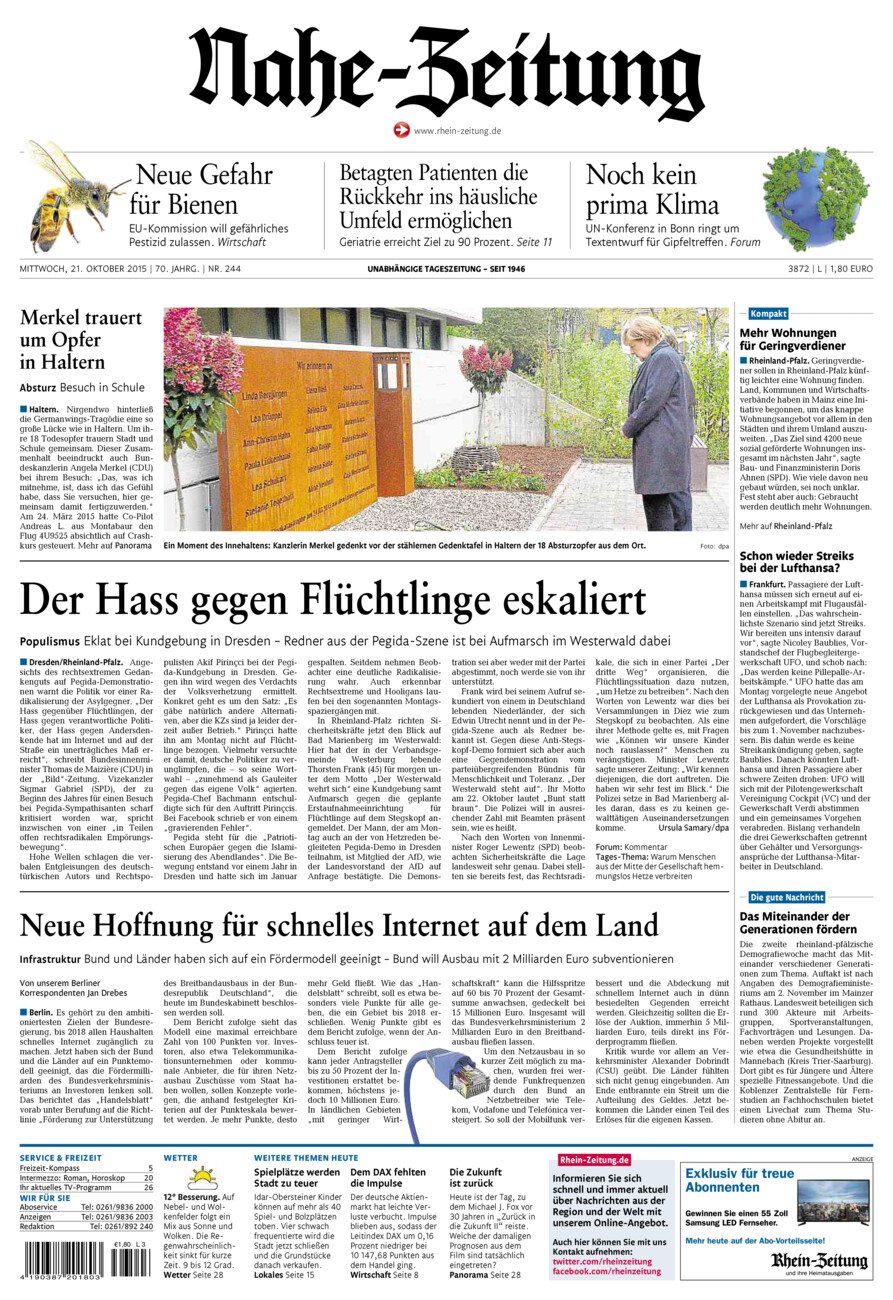 Nahe-Zeitung vom Mittwoch, 21.10.2015