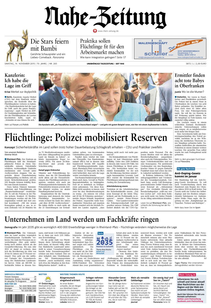 Nahe-Zeitung vom Samstag, 14.11.2015