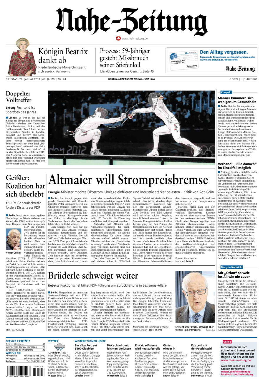 Nahe-Zeitung vom Dienstag, 29.01.2013