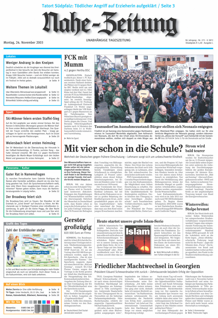 Nahe-Zeitung vom Montag, 24.11.2003