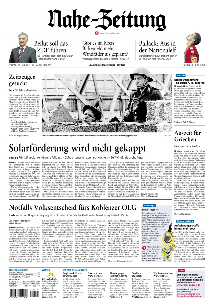 Nahe-Zeitung vom Freitag, 17.06.2011