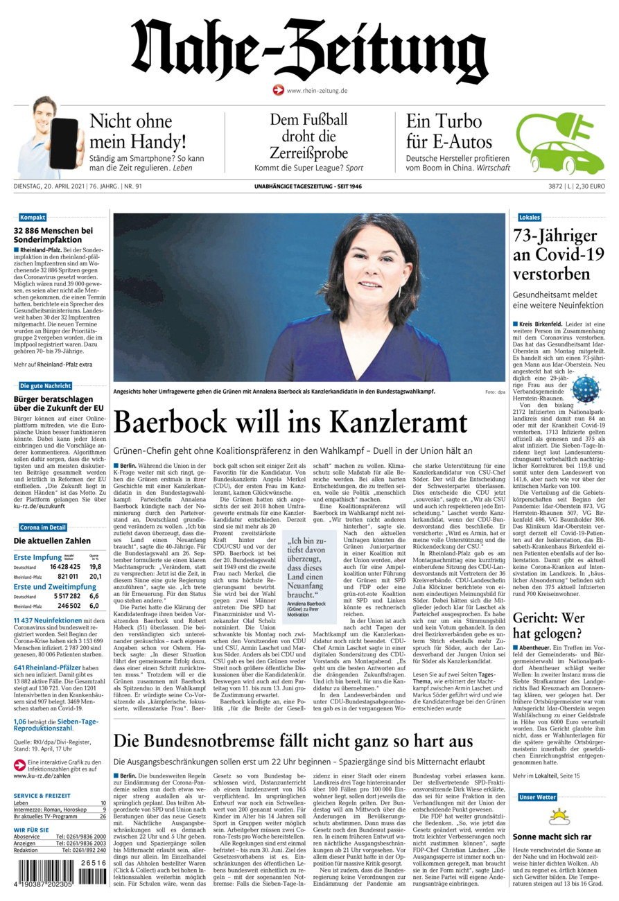 Nahe-Zeitung vom Dienstag, 20.04.2021