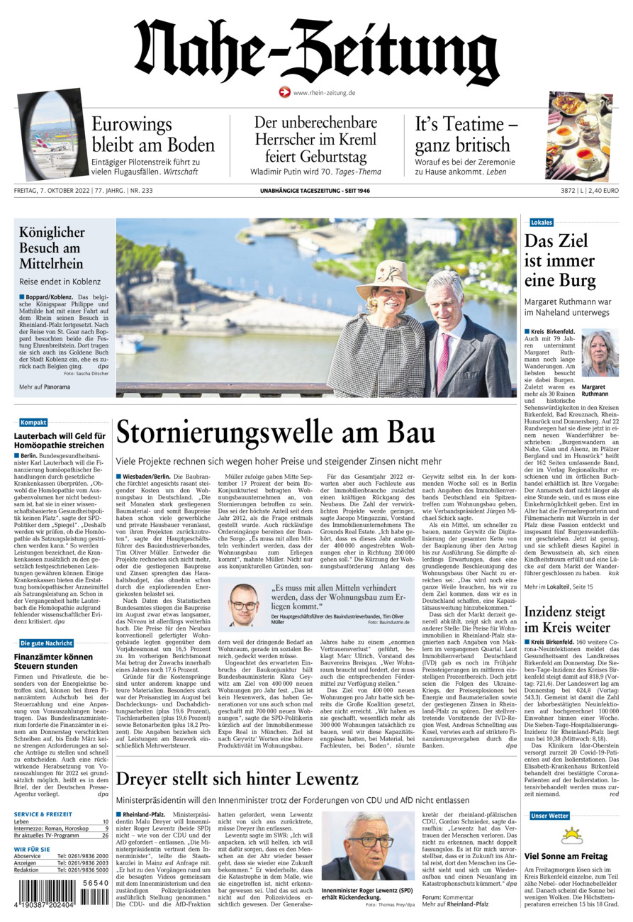 Nahe-Zeitung vom Freitag, 07.10.2022