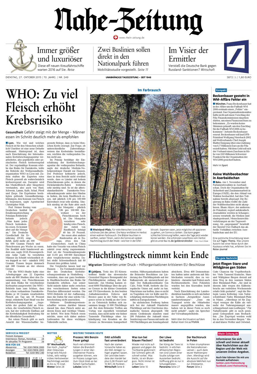 Nahe-Zeitung vom Dienstag, 27.10.2015
