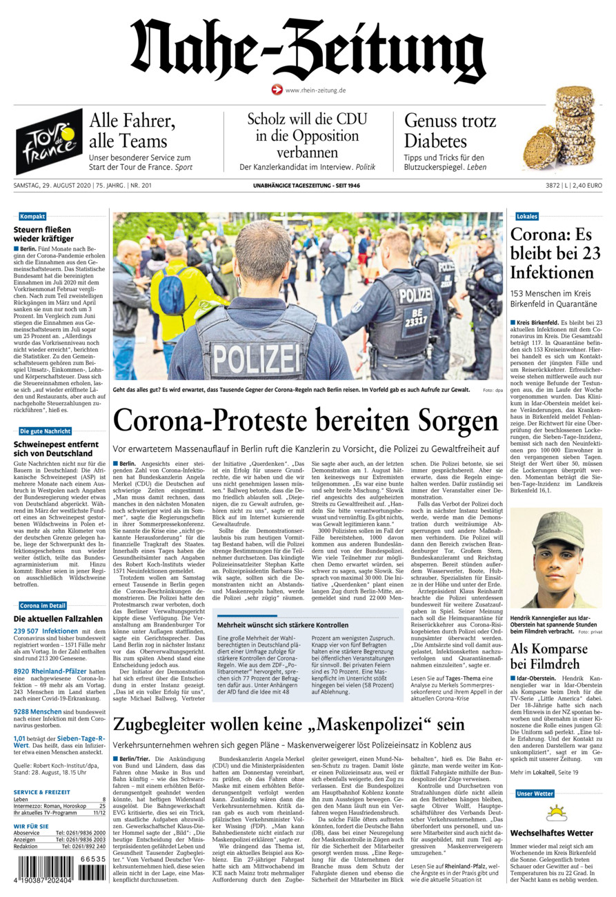 Nahe-Zeitung vom Samstag, 29.08.2020