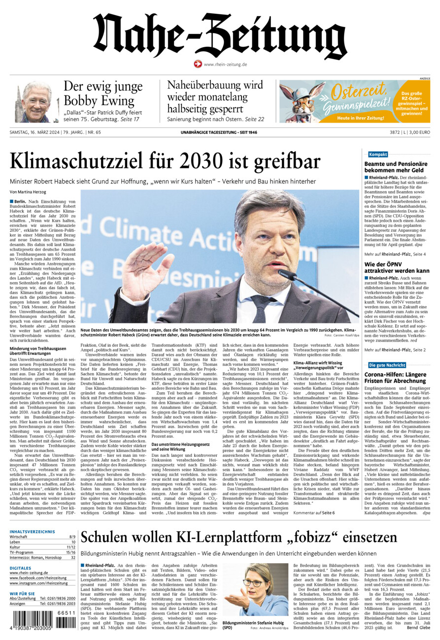 Nahe-Zeitung vom Samstag, 16.03.2024