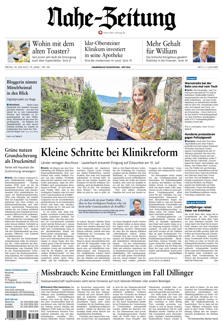Nahe-Zeitung vom Freitag, 30.06.2023