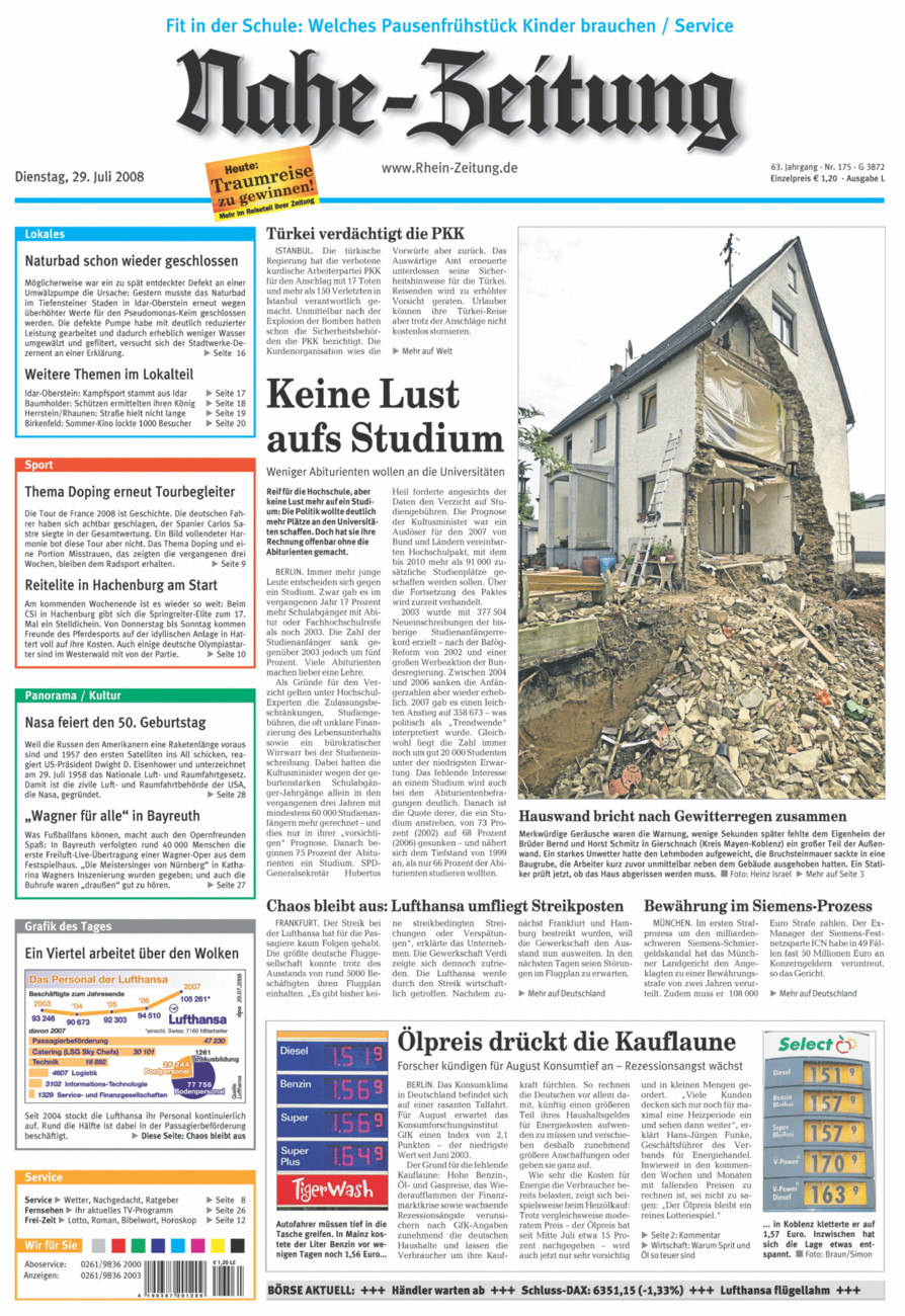Nahe-Zeitung vom Dienstag, 29.07.2008