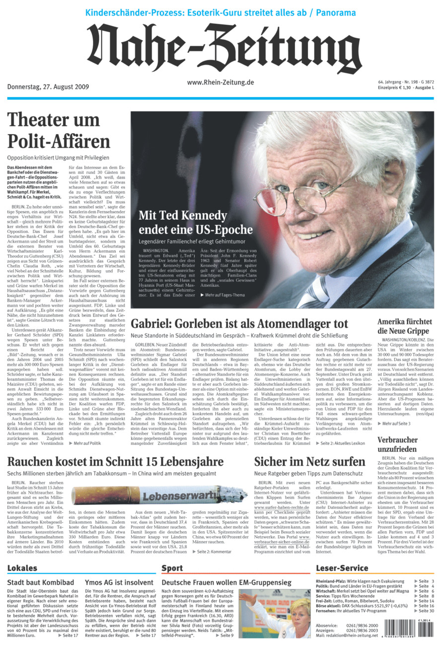Nahe-Zeitung vom Donnerstag, 27.08.2009