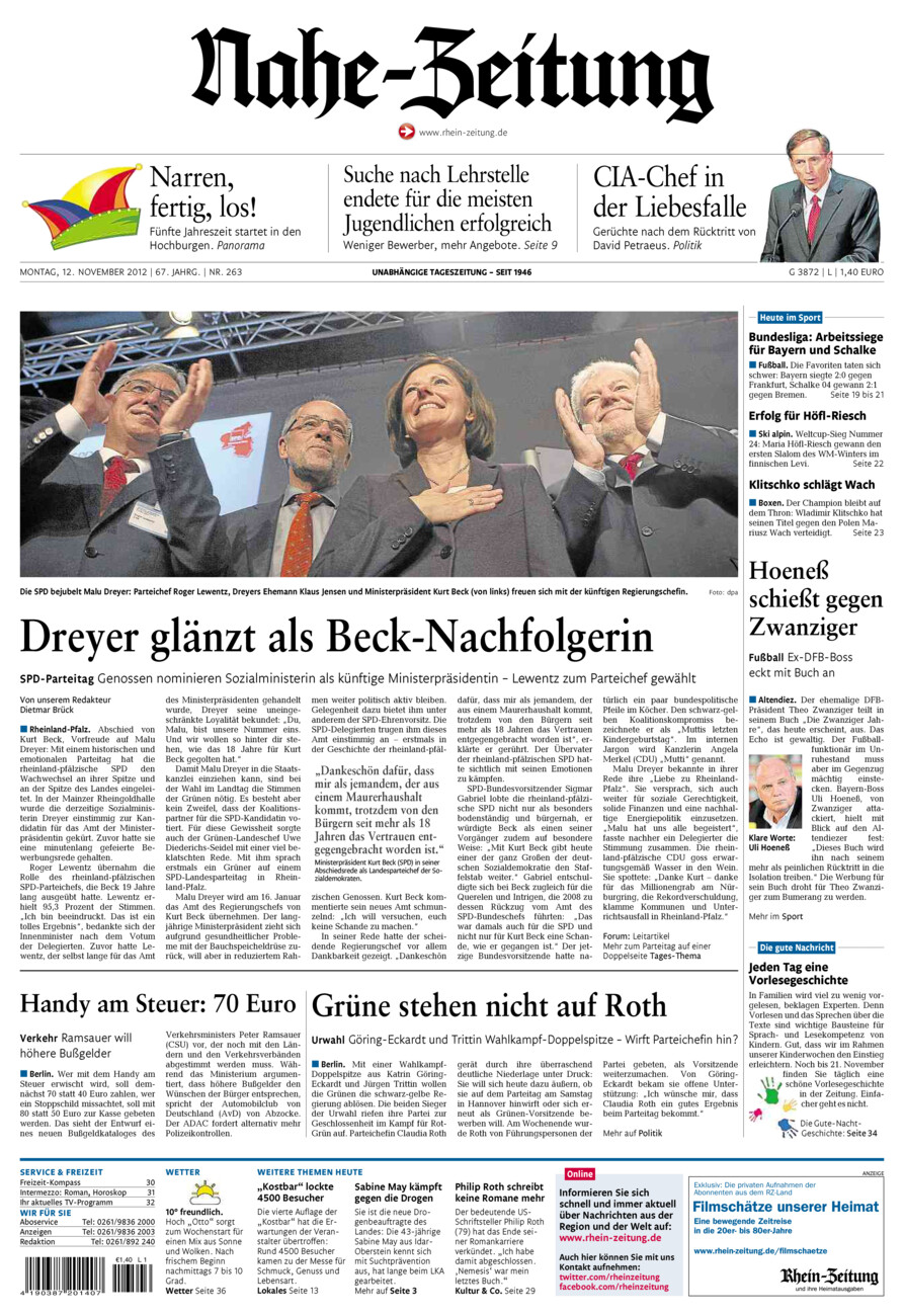 Nahe-Zeitung vom Montag, 12.11.2012