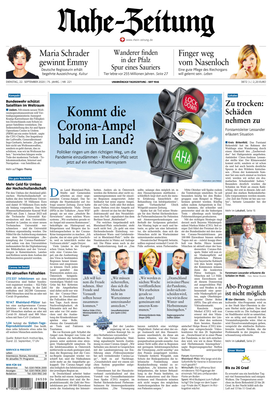 Nahe-Zeitung vom Dienstag, 22.09.2020