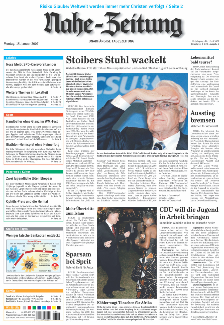 Nahe-Zeitung vom Montag, 15.01.2007