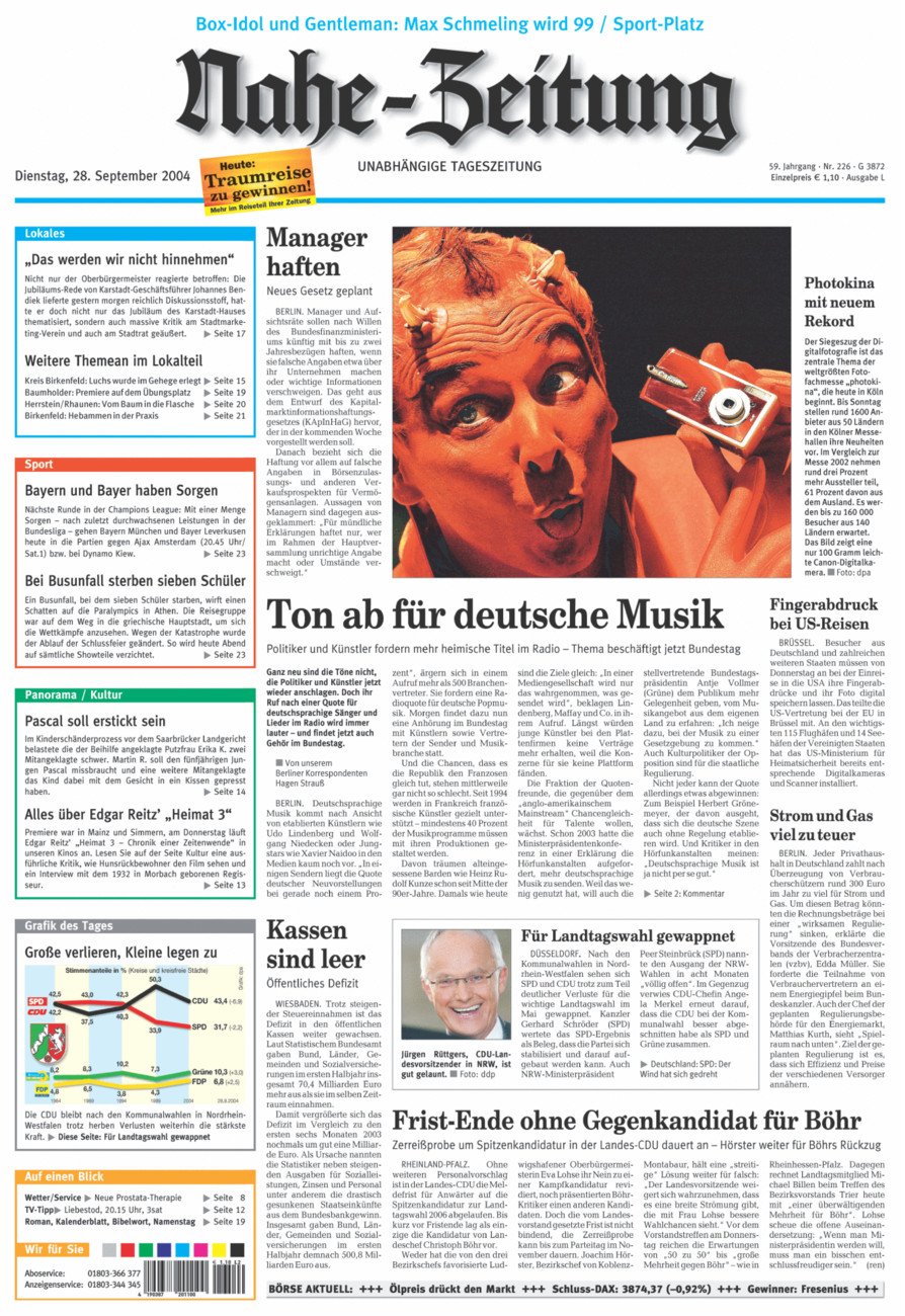 Nahe-Zeitung vom Dienstag, 28.09.2004