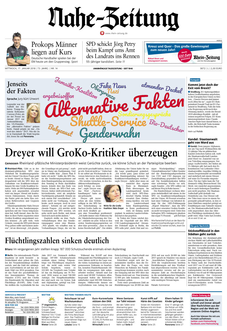 Nahe-Zeitung vom Mittwoch, 17.01.2018