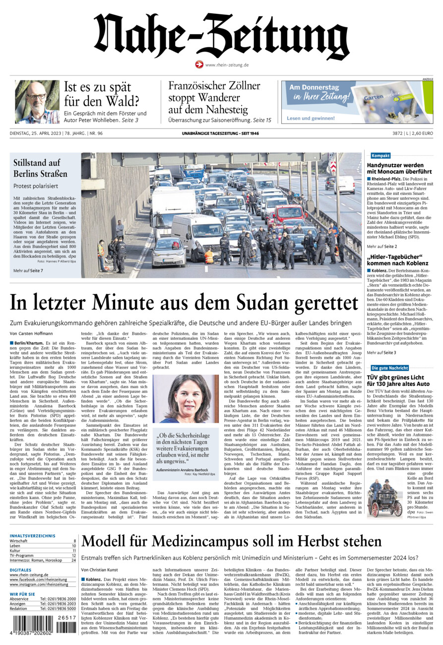 Nahe-Zeitung vom Dienstag, 25.04.2023