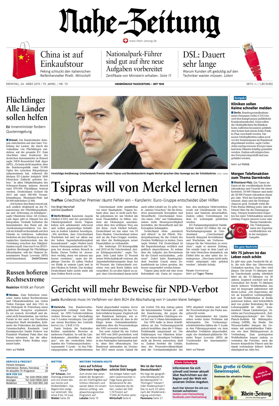 Nahe-Zeitung vom Dienstag, 24.03.2015