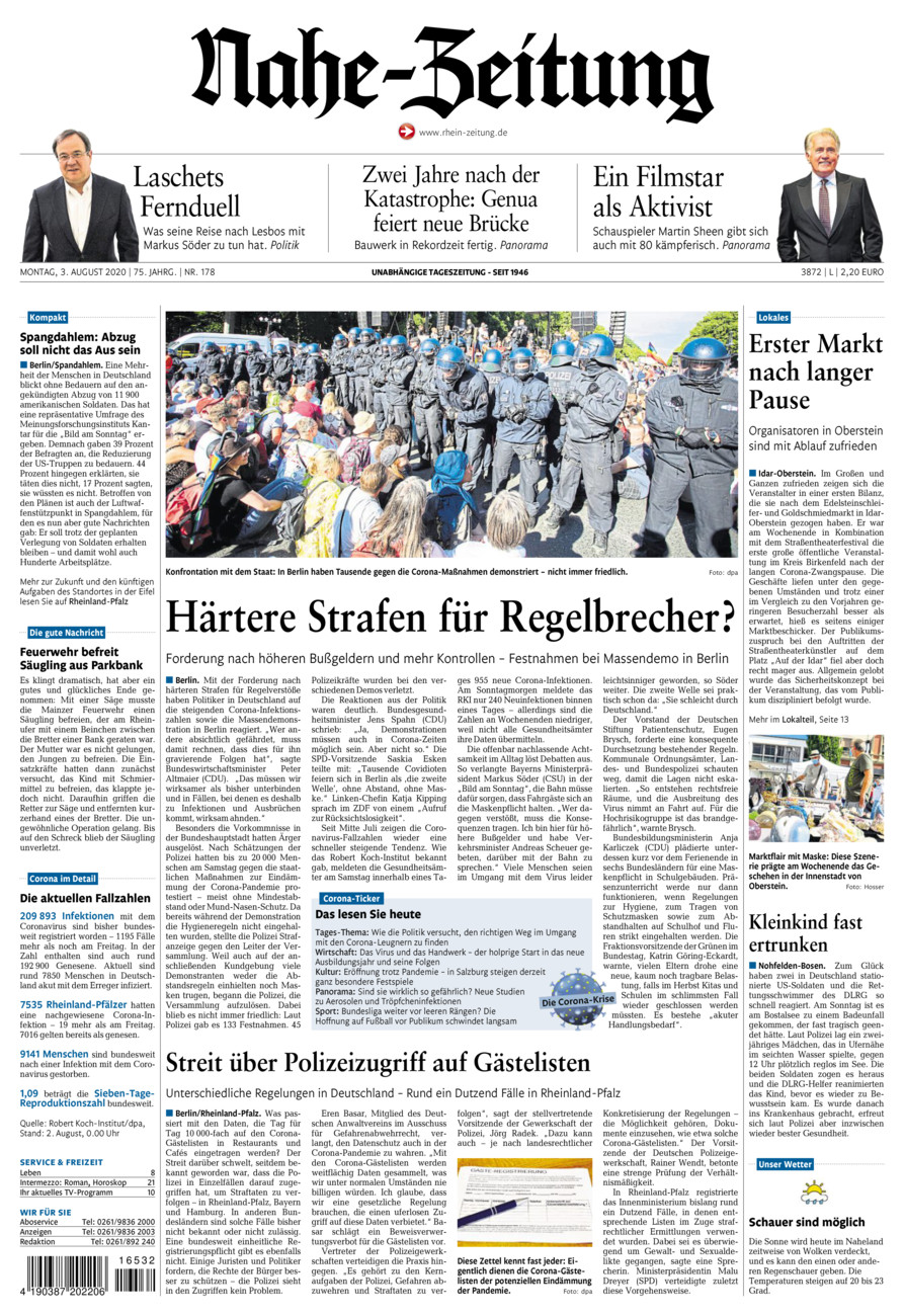 Nahe-Zeitung vom Montag, 03.08.2020