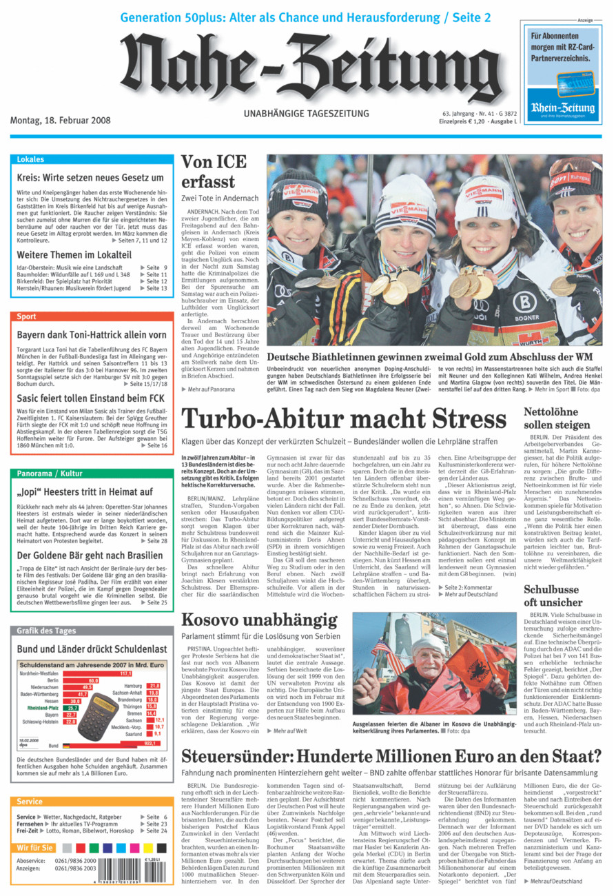 Nahe-Zeitung vom Montag, 18.02.2008