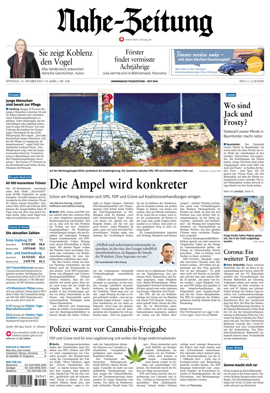Nahe-Zeitung vom Mittwoch, 13.10.2021