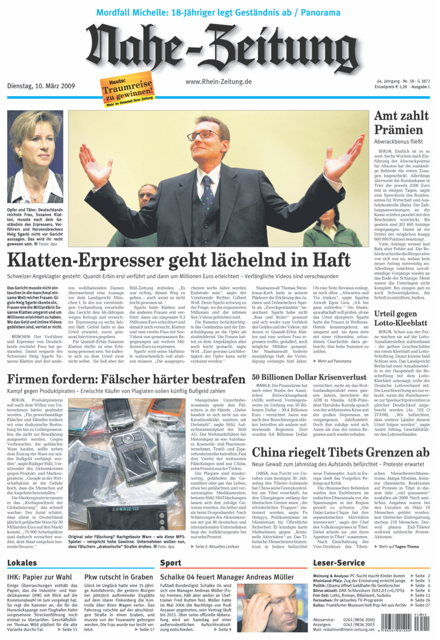 Nahe-Zeitung vom Dienstag, 10.03.2009