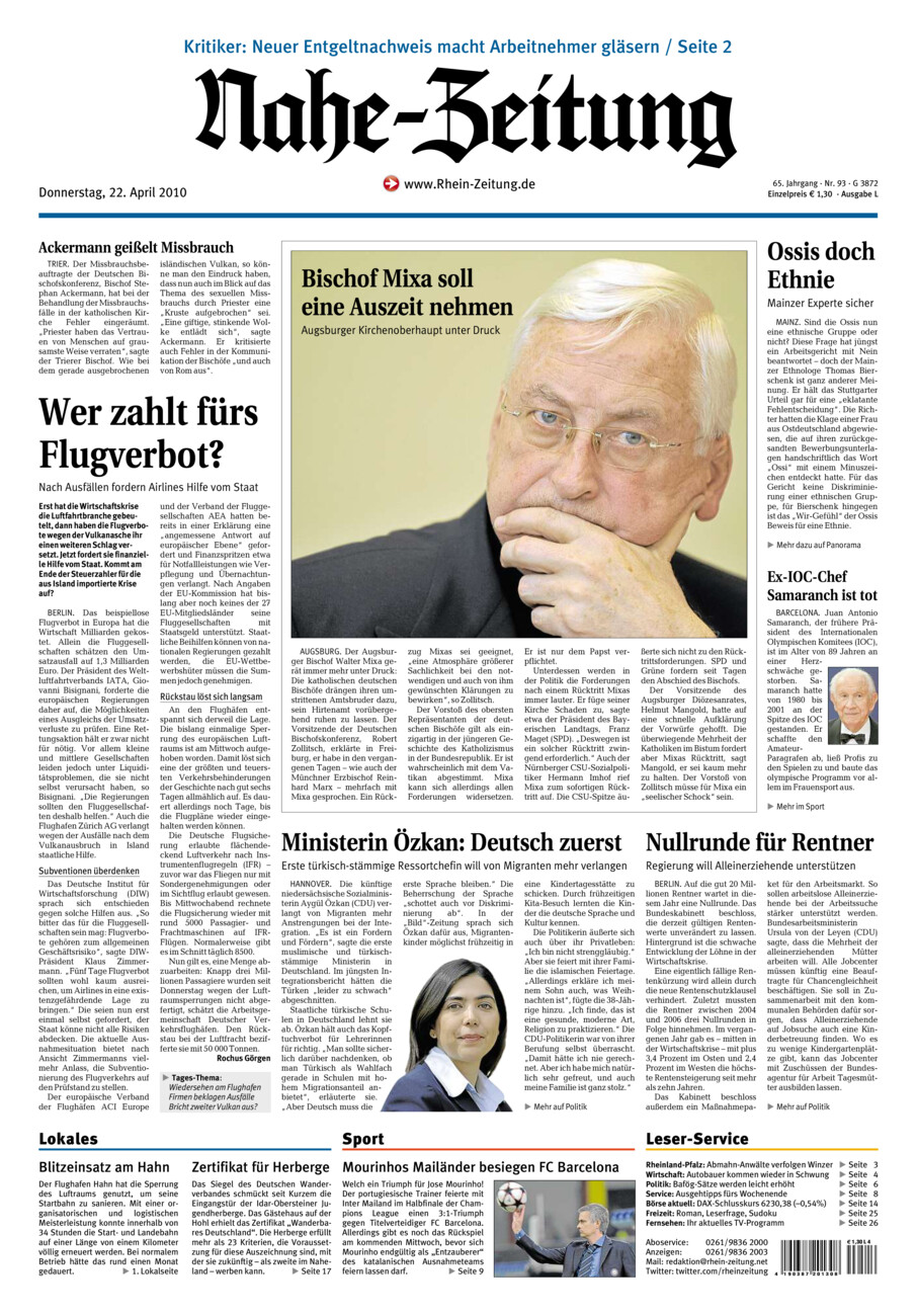 Nahe-Zeitung vom Donnerstag, 22.04.2010