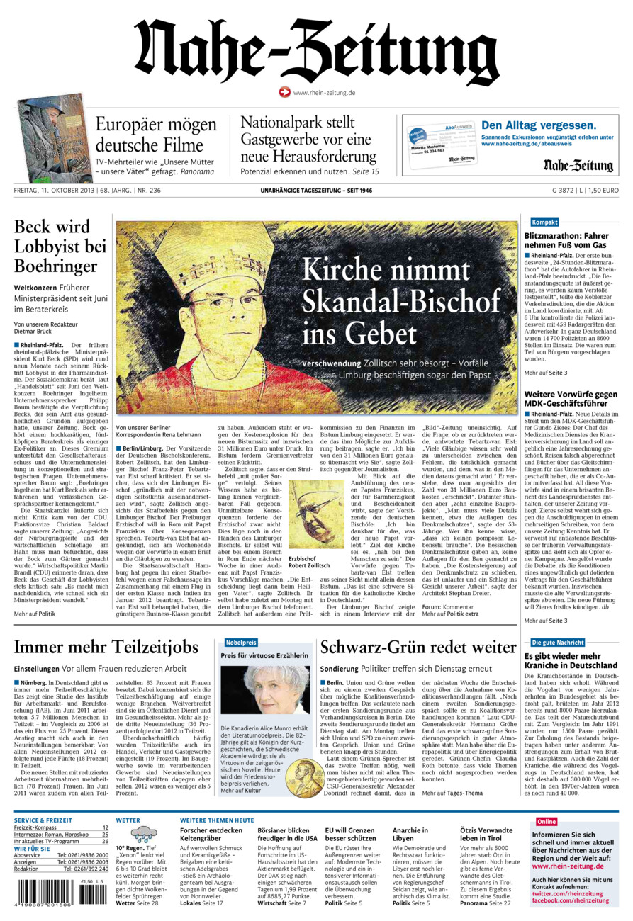 Nahe-Zeitung vom Freitag, 11.10.2013