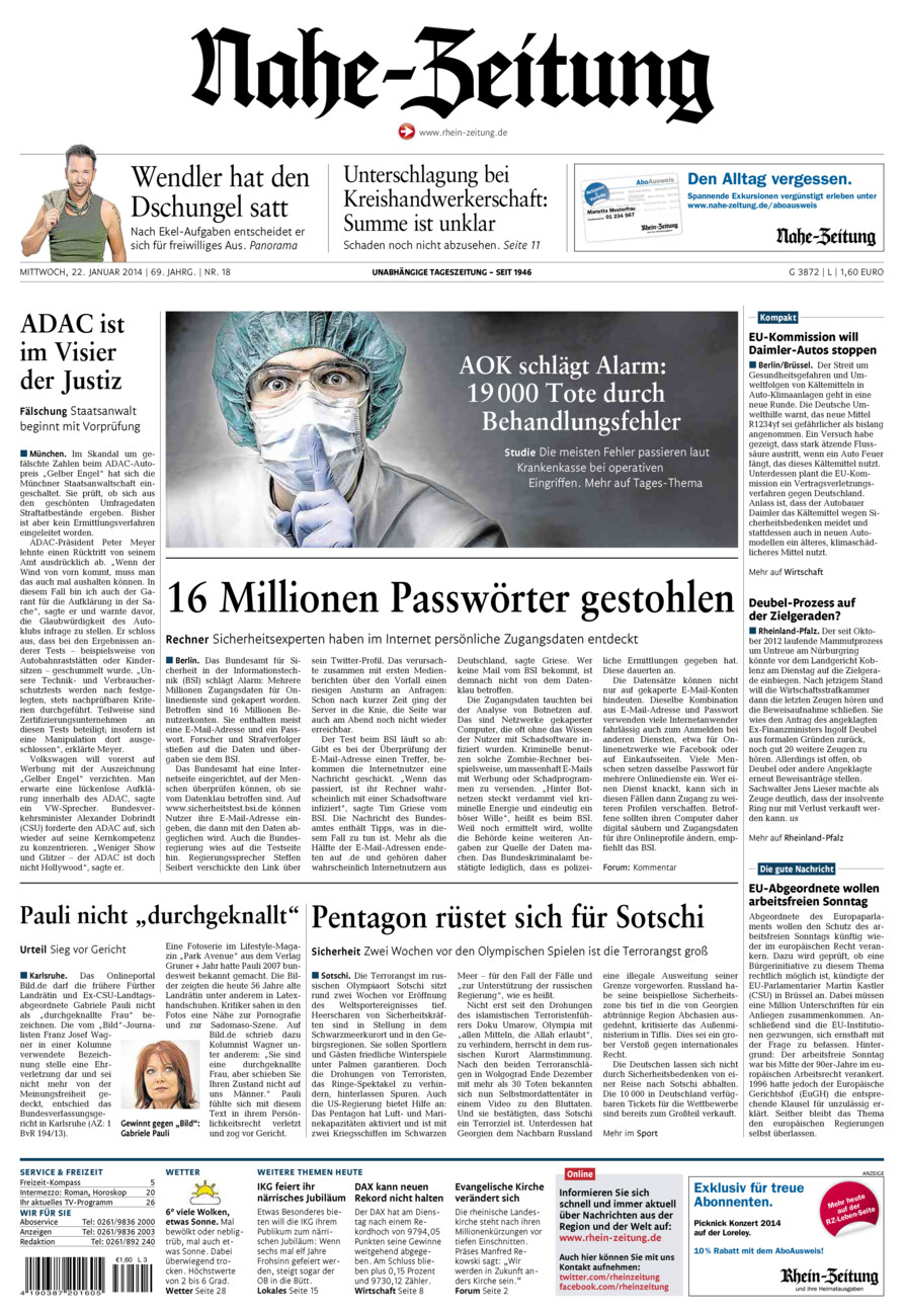 Nahe-Zeitung vom Mittwoch, 22.01.2014