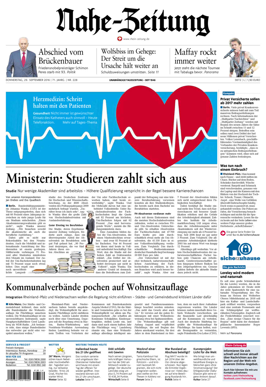 Nahe-Zeitung vom Donnerstag, 29.09.2016